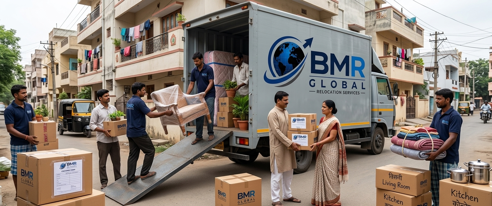 Local household shifting service by BMR Global movers loading furniture into truck
